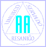 La triangulo en cirklo estas unu el la plej konataj simboloj de AA; gxi rolas iom simile al la verda stelo en Esperantujo. Apud la 3 lateroj de la triangulo oni ofte skribas la 3 t.n. legacojn de AA: Unueco / Servado / Resanigxo.