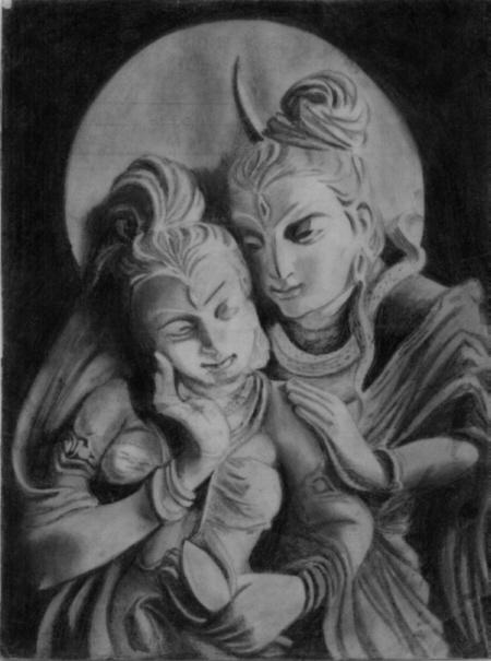 Suresh Ramachandran - Pencil Sketches - Hindu Gods - Shiv & parvati